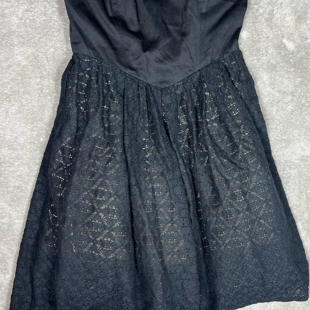 Anthropologie Dress Womens 2 Moulinette Soeurs Black Strapless Chic Lace Event - Picture 3 of 8